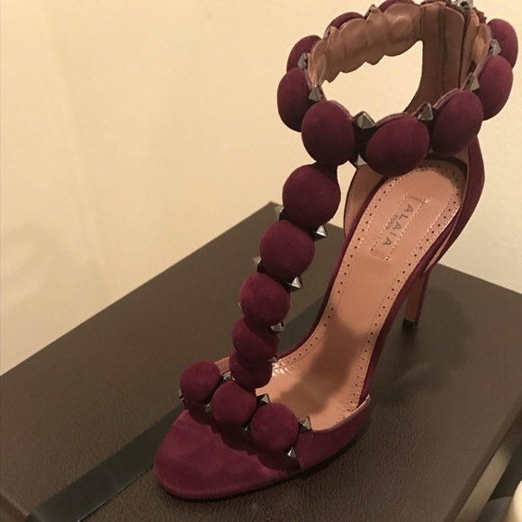 Alaia Shoes - ALAÏA Burgundy Suede Bombe Stud Embellished Open Toe Sandals Size 7